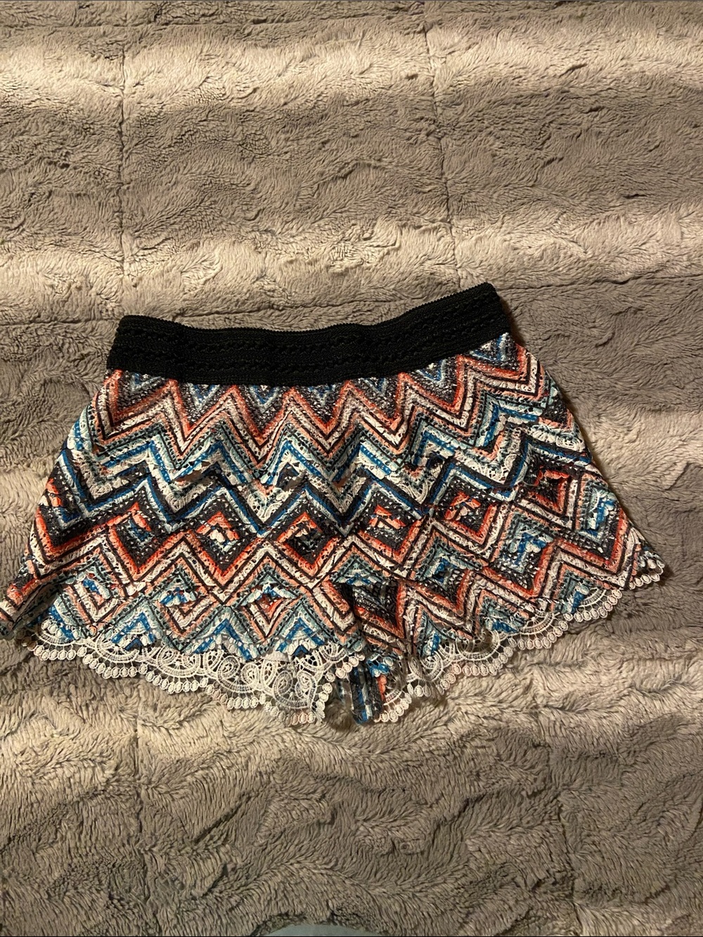 No Boundaries Black-Waist Chevron Shorts with Coral & Teal Pattern